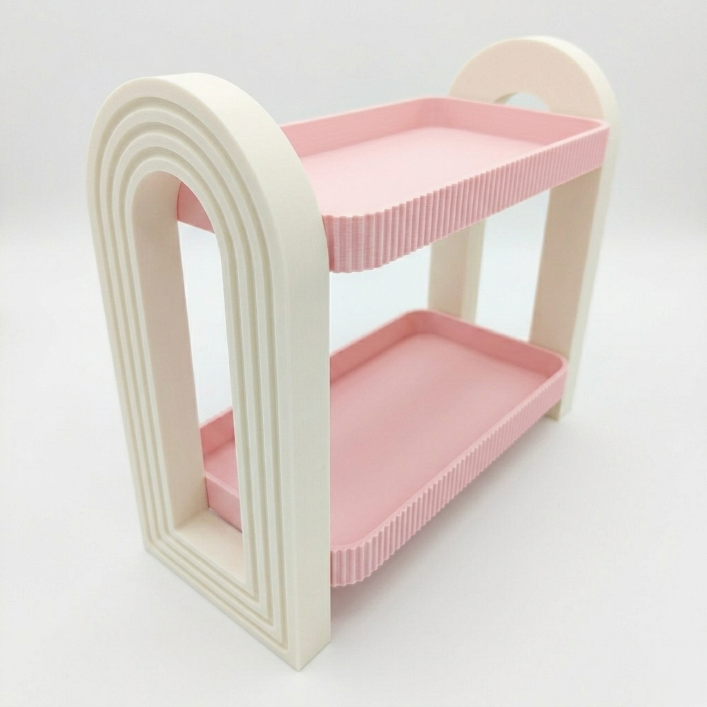Portaoggetti con mensole in PLA bianco e rosa