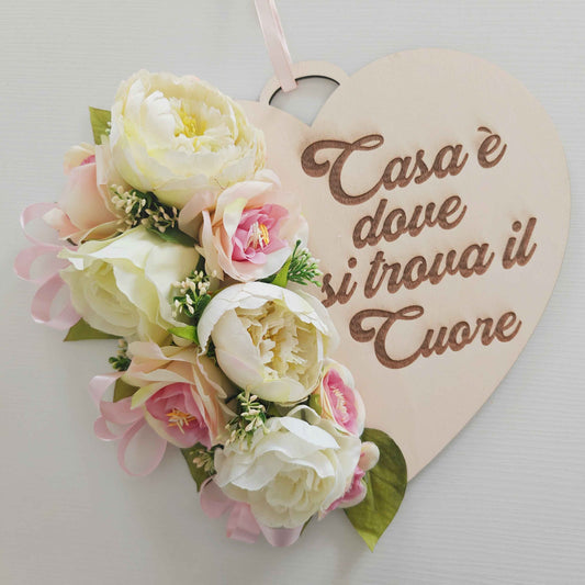 Fuoriporta bianco e rosa in legno inciso