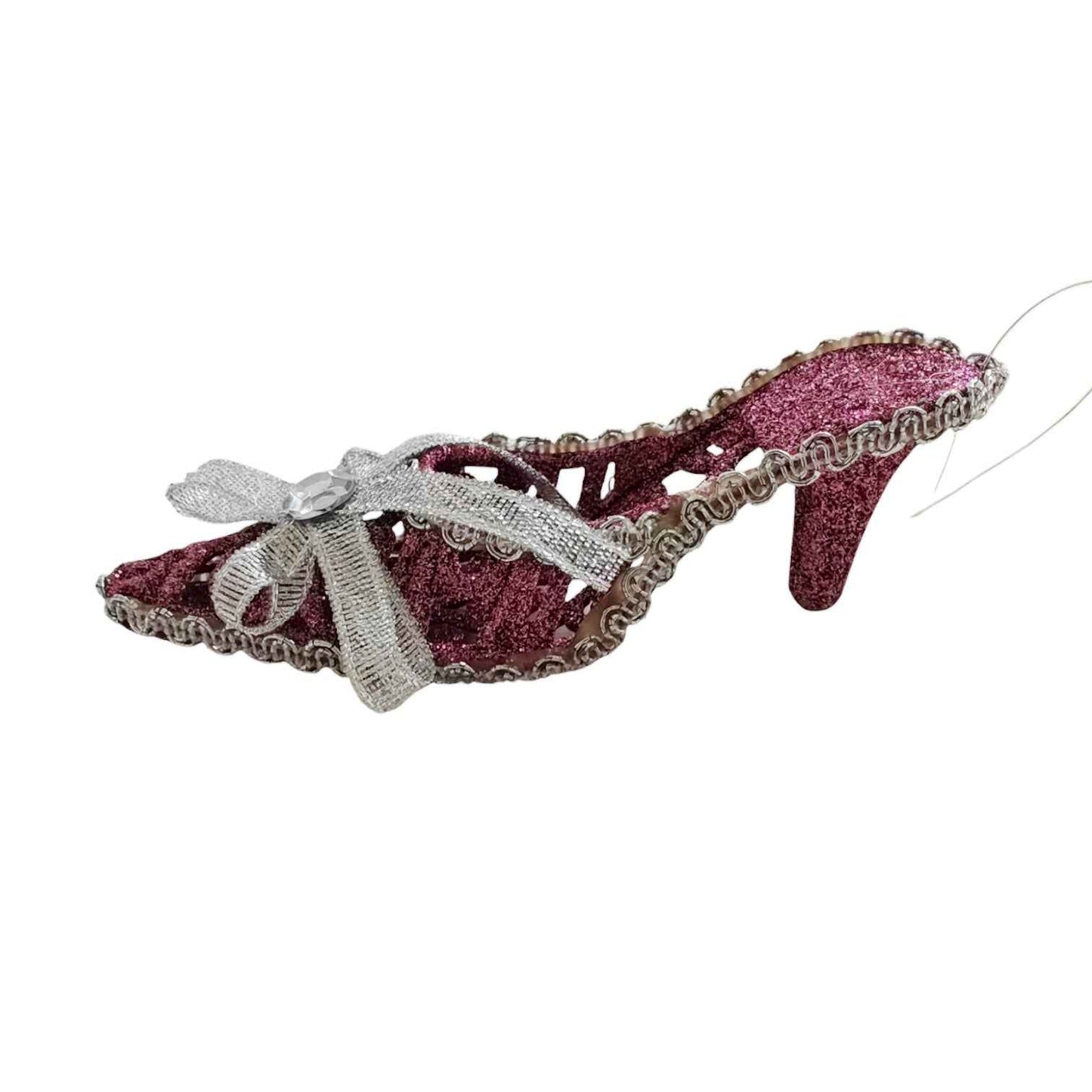 Addobbo albero scarpa rosa e argento set 4 pezzi
