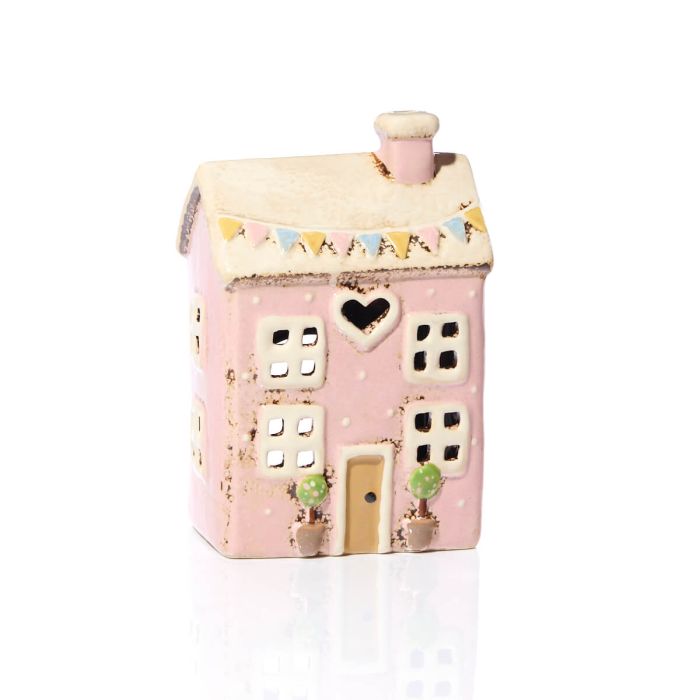 Preordine - Casetta portacandela rosa con bandierine