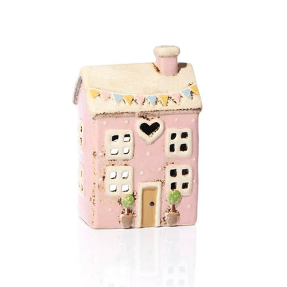 Preordine - Casetta portacandela rosa con bandierine