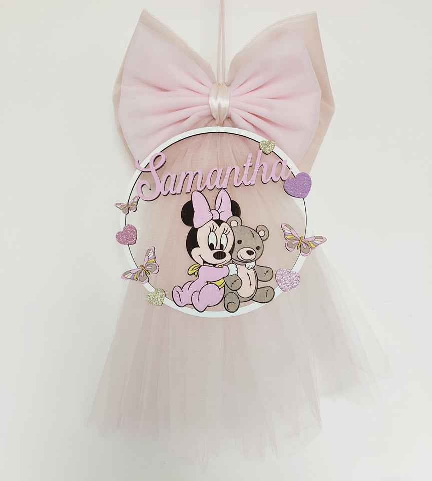 Fiocco nascita doppio tulle baby minnie