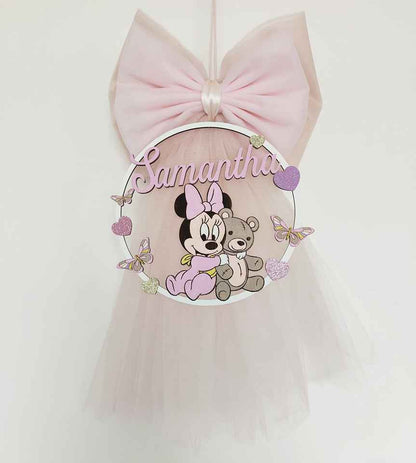 Fiocco nascita doppio tulle baby minnie