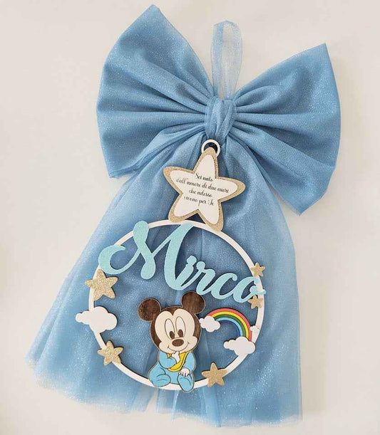 Fiocco nascita Topolino Baby arcobaleno
