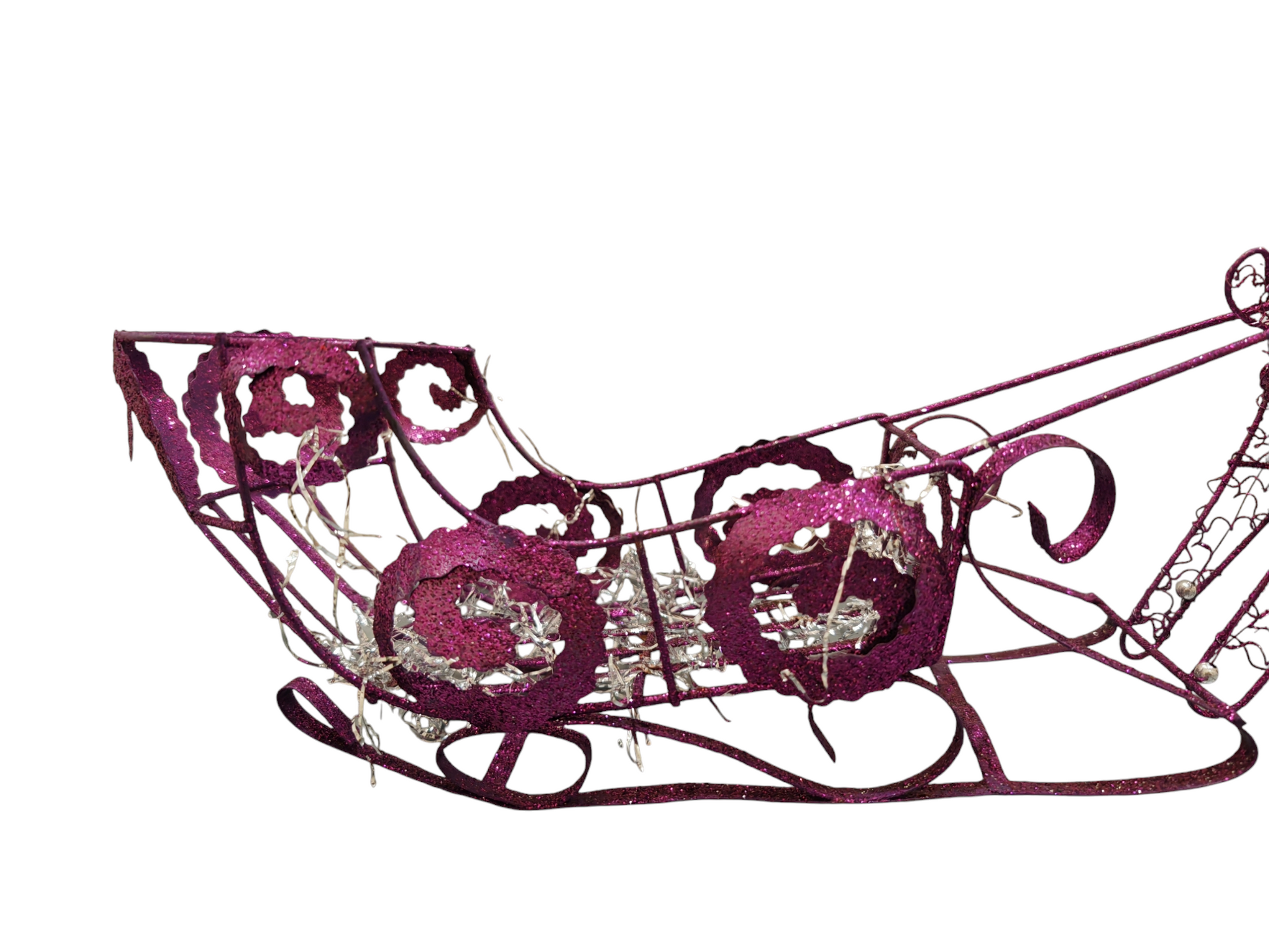 Slitta con renna viola glitter in metallo