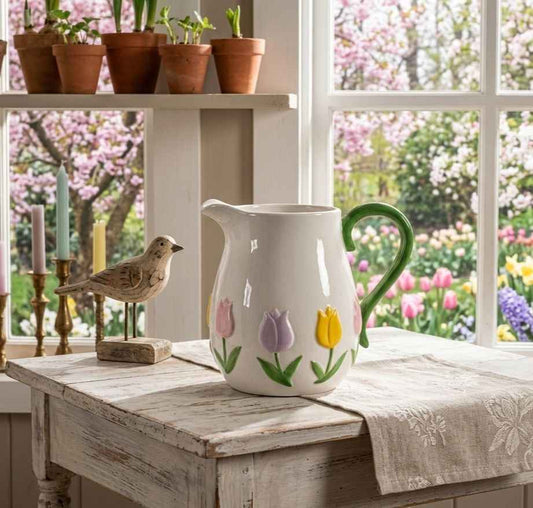 Caraffa in ceramica tulipani