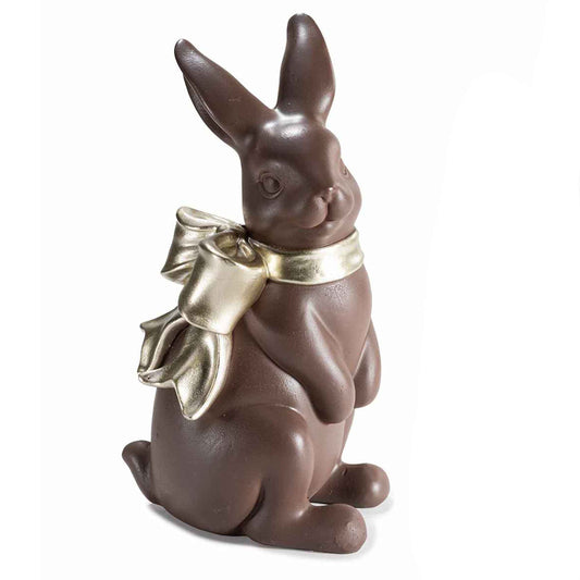 Coniglio in resina effetto cioccolato fiocco
