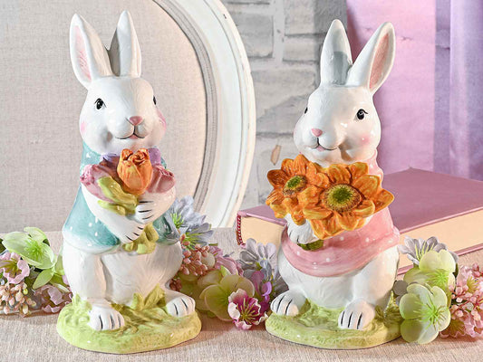 Coniglietto in ceramica fiore arancio - Best Moment Decor