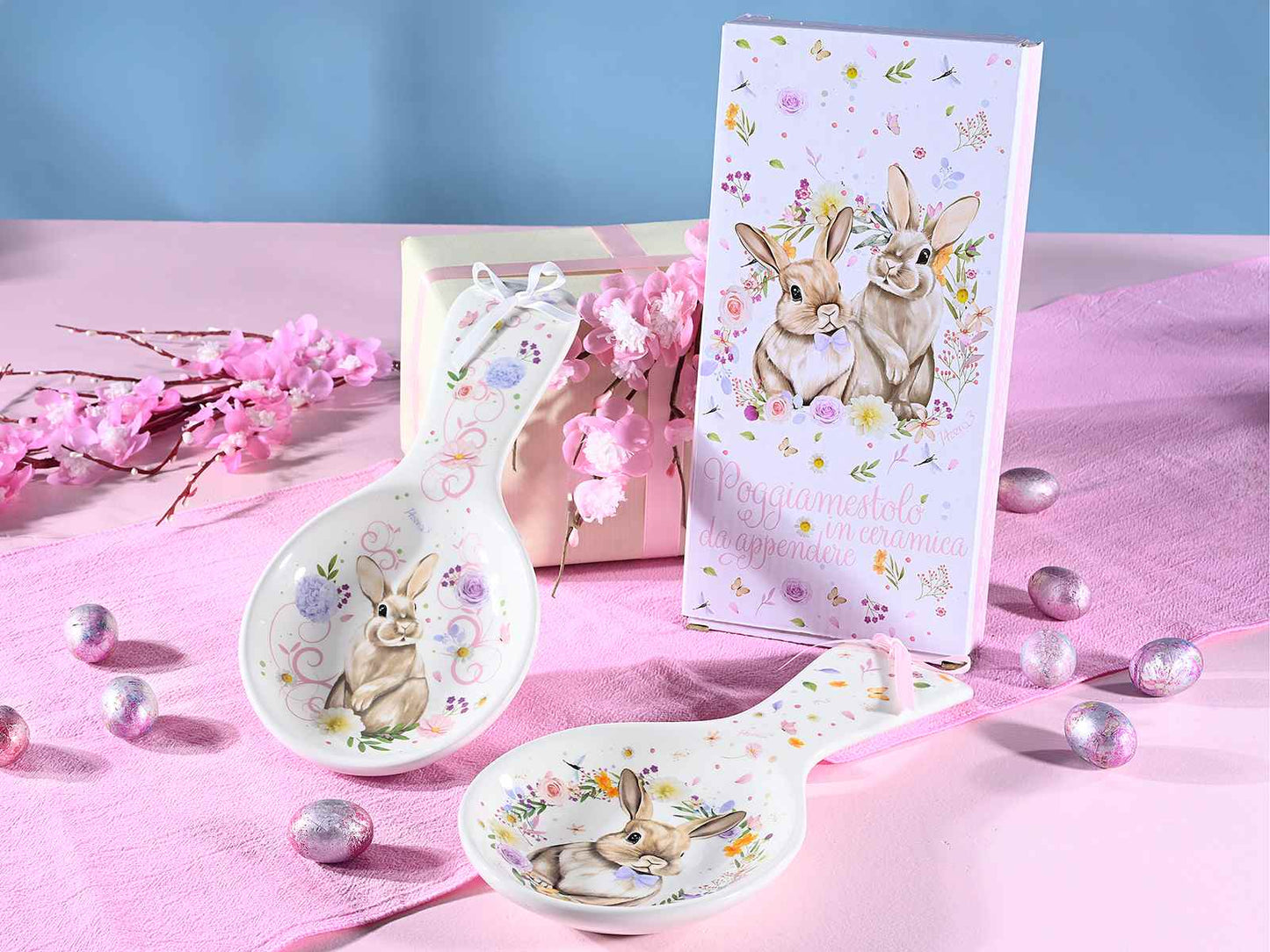 Poggiamestolo coniglio con scatola regalo