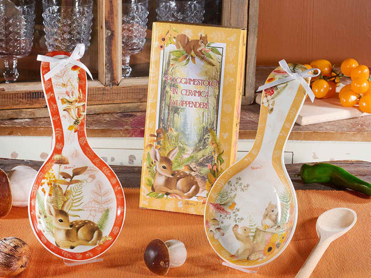 Poggiamestolo in ceramica scoiattolo con scatola