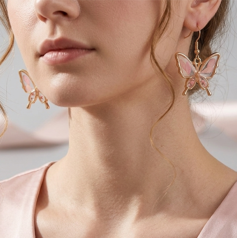 Orecchini Eternal butterfly golden pink