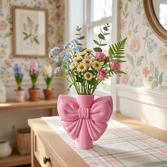 Vaso elegance fiocco rosa baby in PLA