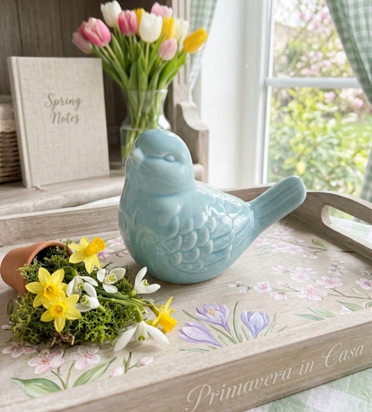 Uccellino in ceramica azzurro