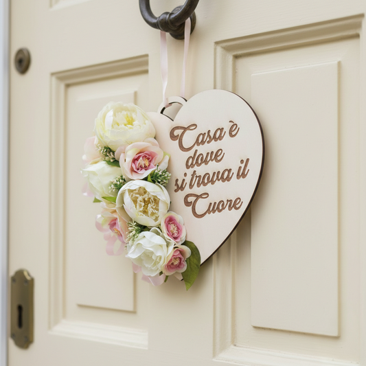 Fuoriporta bianco e rosa in legno inciso