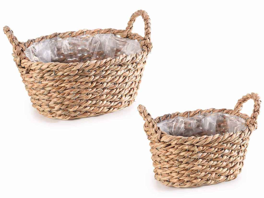 Cestini in fibra naturale con manici