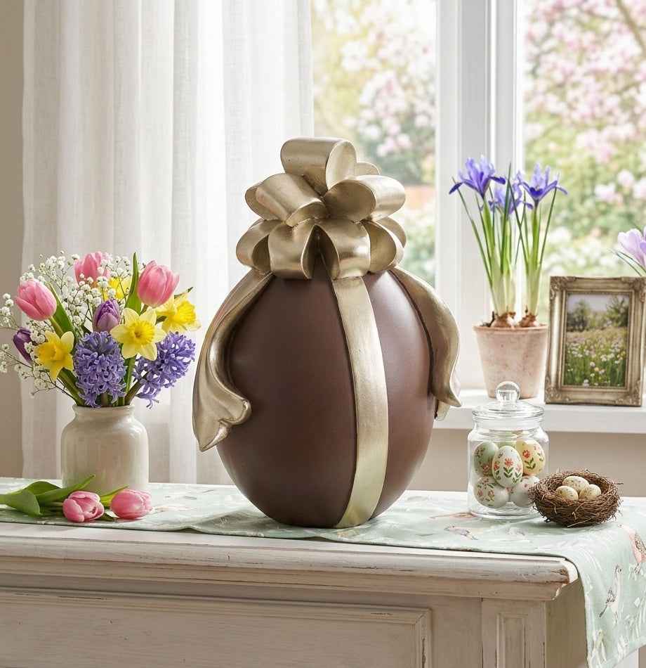 Uovo in resina effetto cioccolato con fiocco