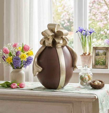 Uovo in resina effetto cioccolato con fiocco
