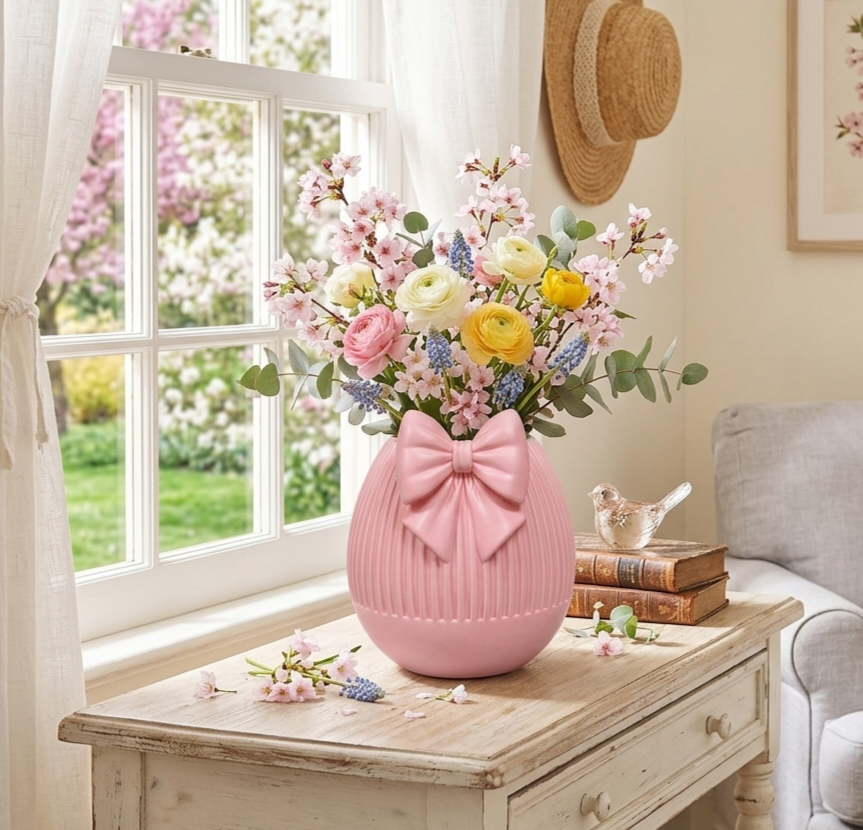 Vaso rotondo ribbon rosa baby in pla