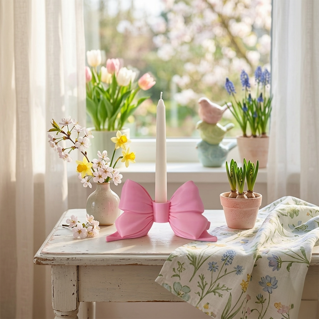 Portacandela fiocco rosa baby in PLA