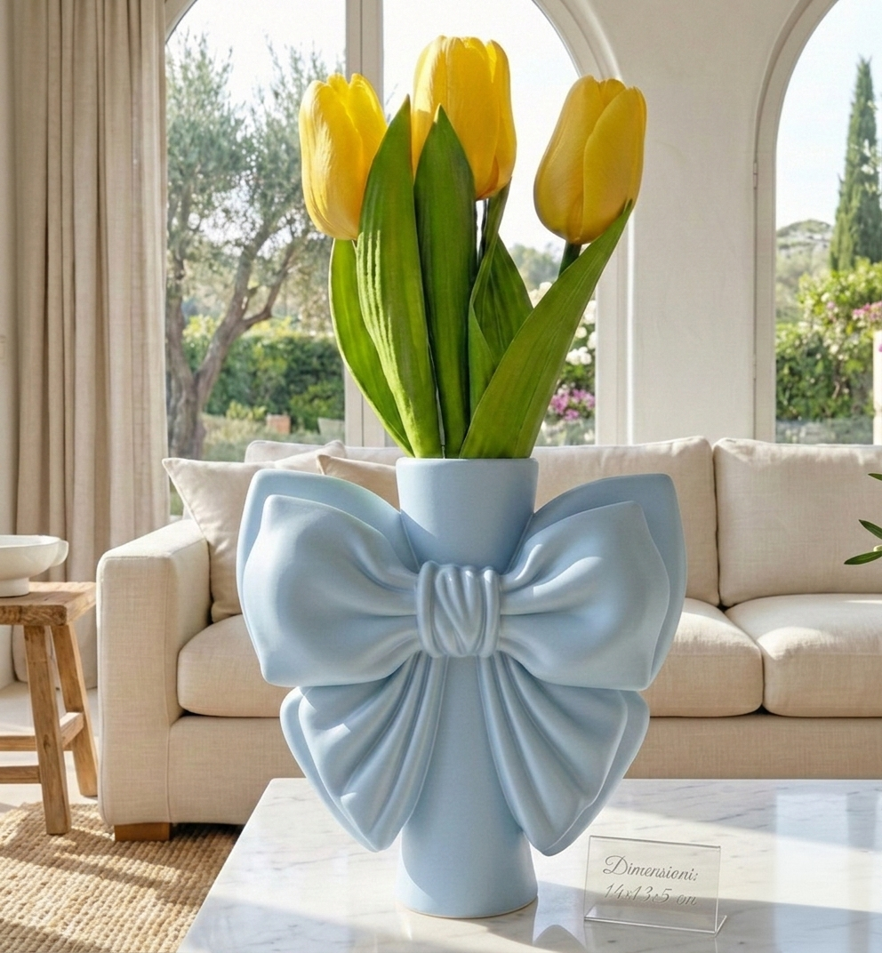 Vaso elegance fiocco azzurro pastello in PLA
