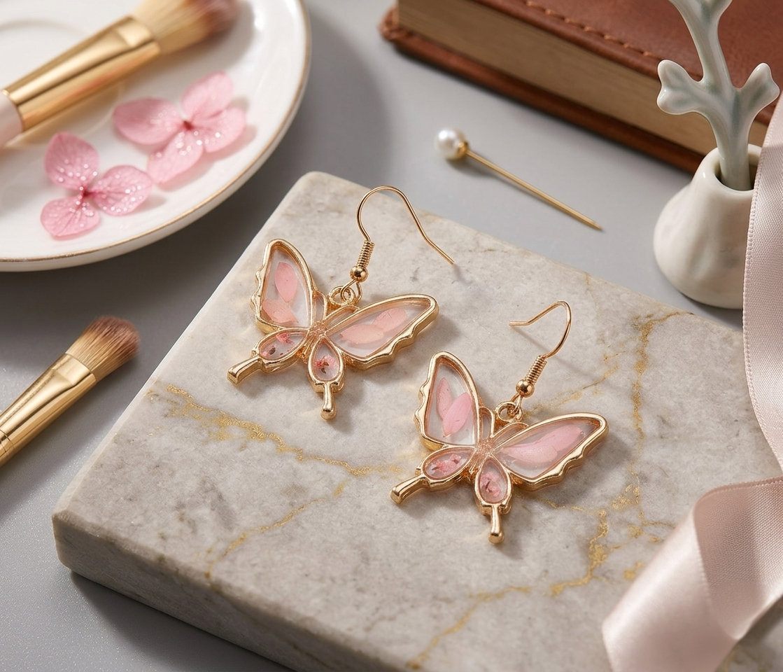 Orecchini Eternal butterfly golden pink
