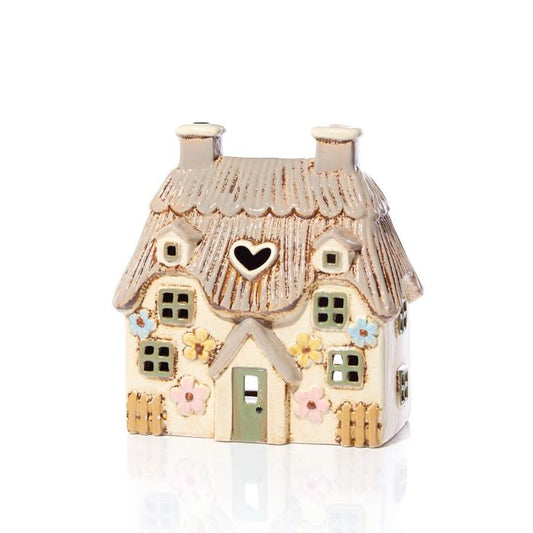Casetta portacandela beige in gres