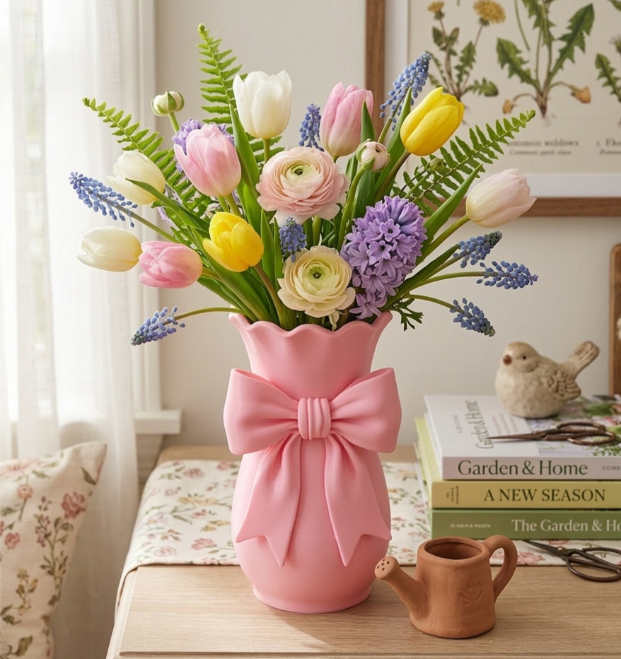 Vaso fiocco rosa baby in PLA
