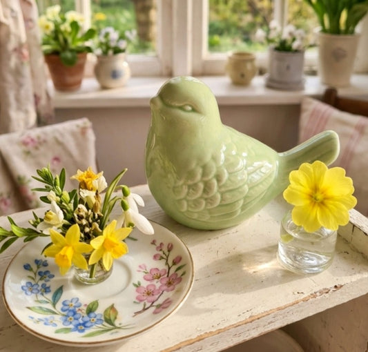 Uccellino in ceramica verde