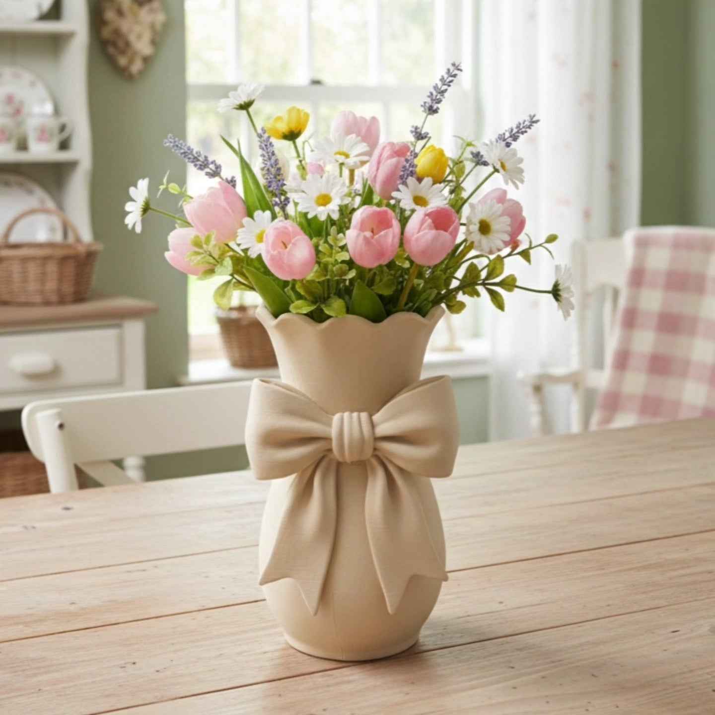 Vaso beige con fiocco
