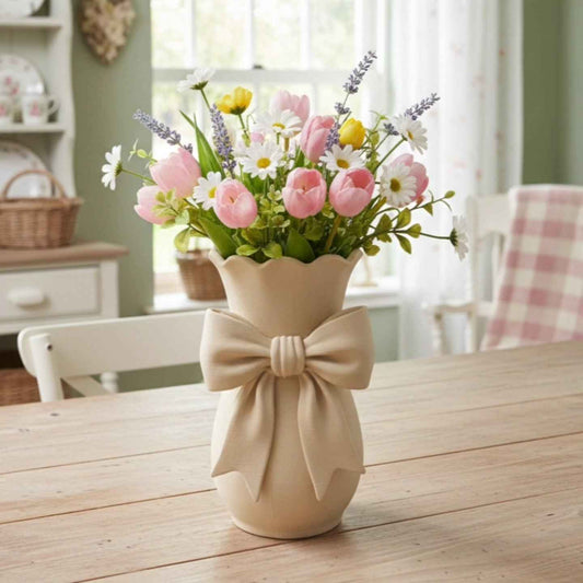 Vaso beige con fiocco